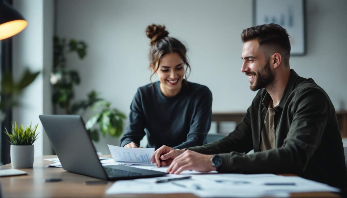 A photograph of a small business owner working collaboratively with a remote bookkeeper via video call